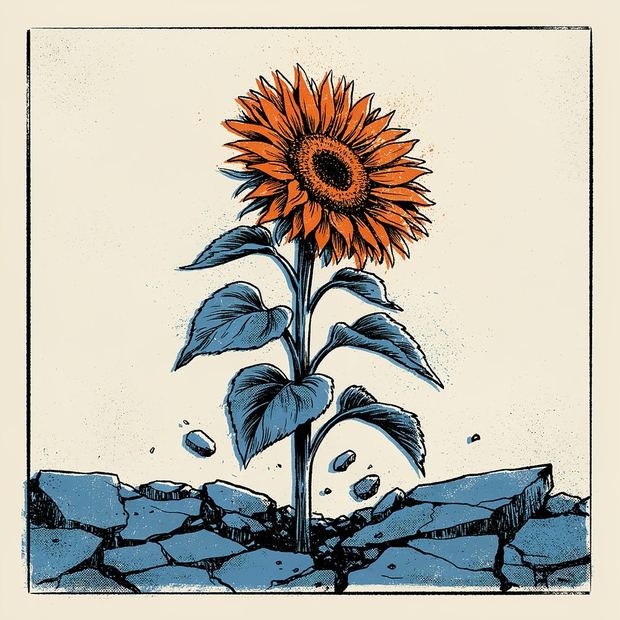 Sunflower through concrete plate